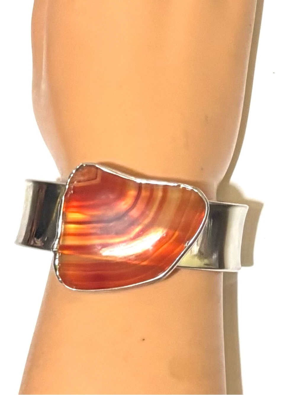 Handmade Orange Agate Cuff Bracelet